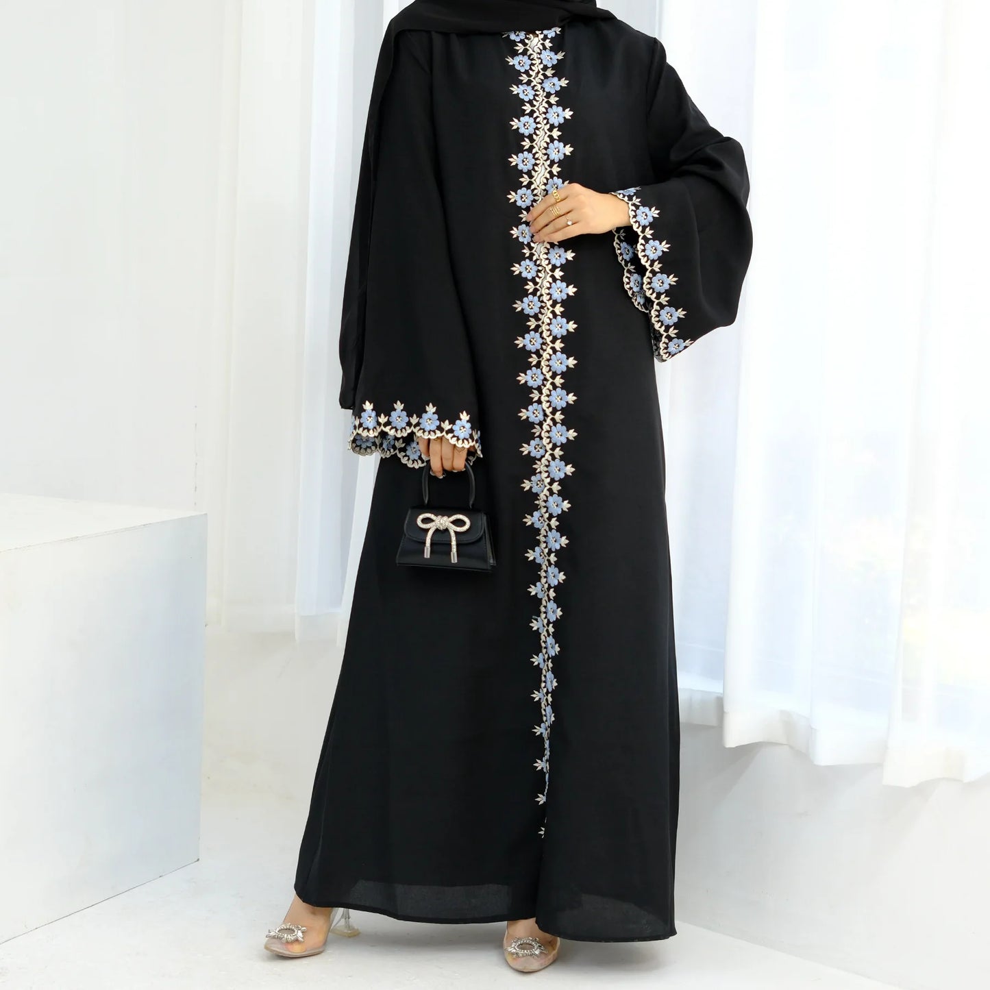Open Flower Embroidery Abaya