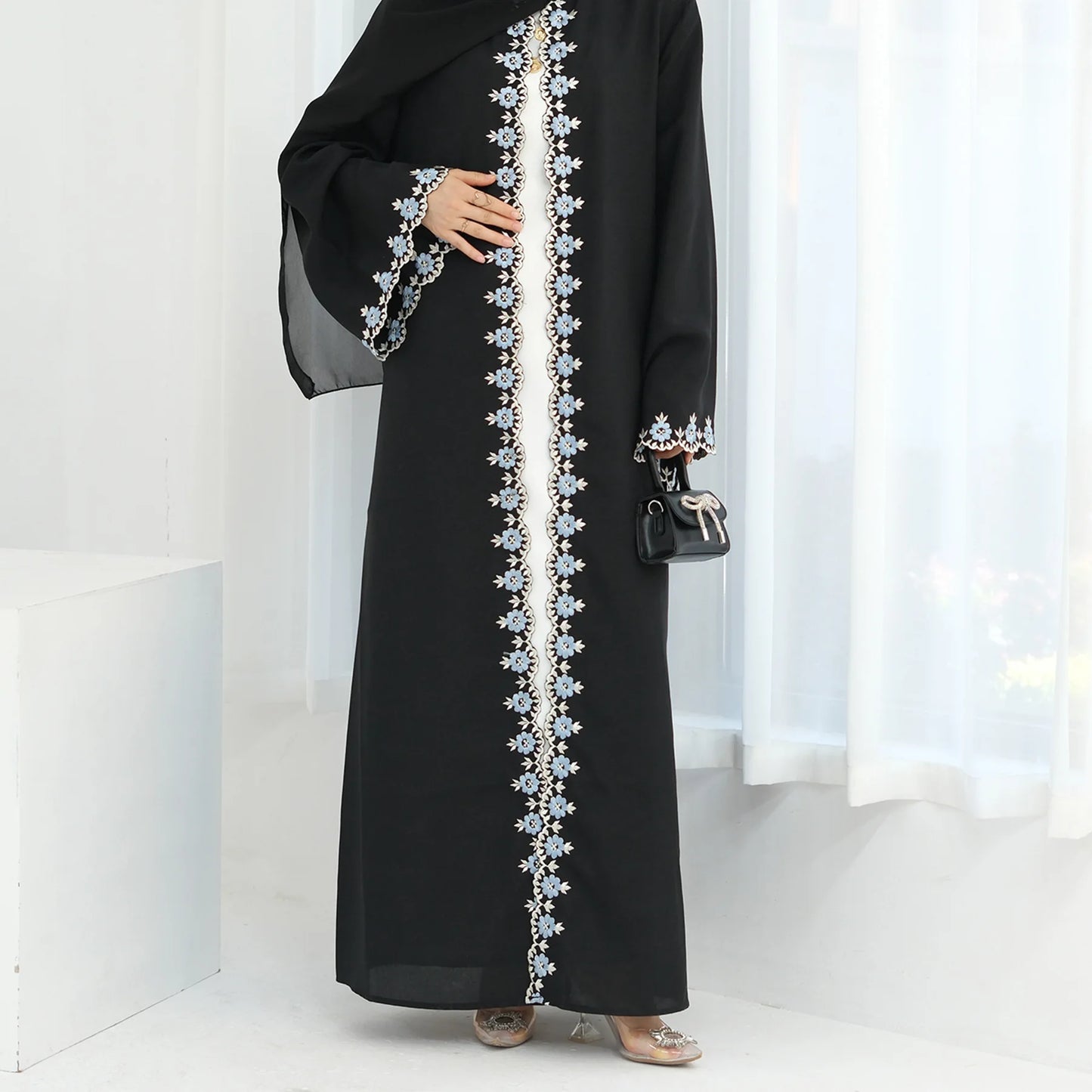 Open Flower Embroidery Abaya