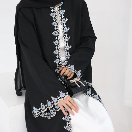 Open Flower Embroidery Abaya