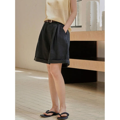 Loose Linen Curled Shorts