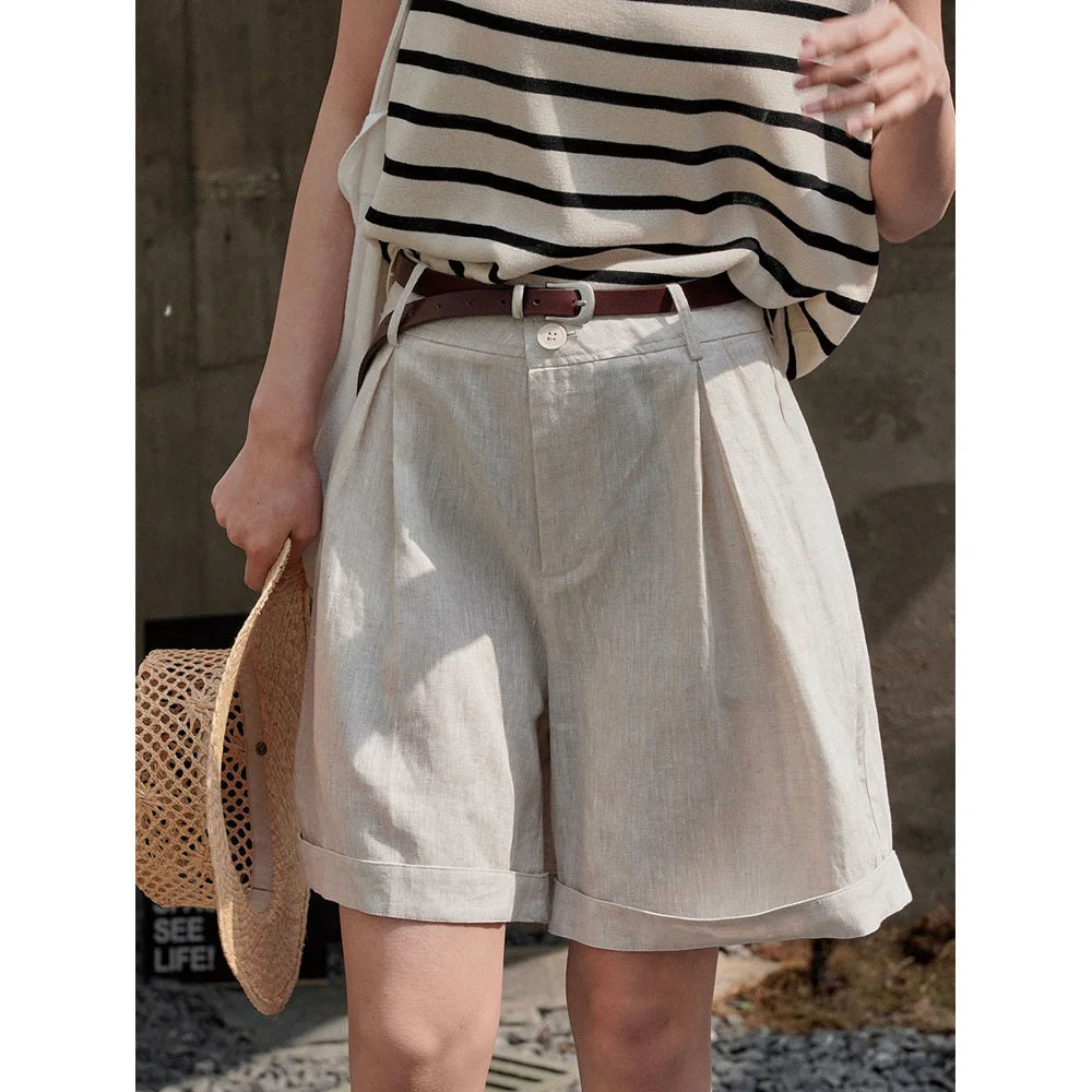 Loose Linen Curled Shorts