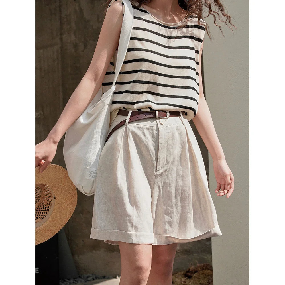 Loose Linen Curled Shorts
