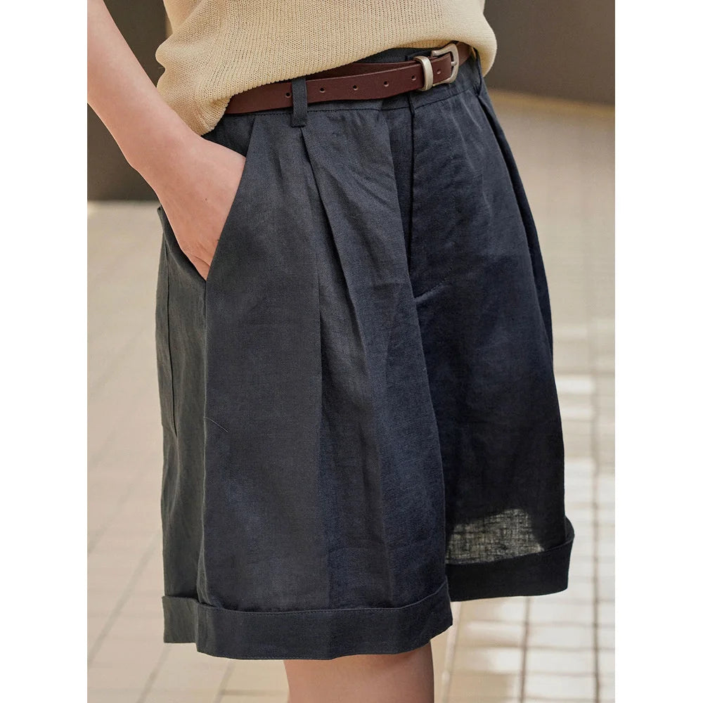 Loose Linen Curled Shorts