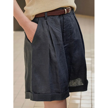 Loose Linen Curled Shorts
