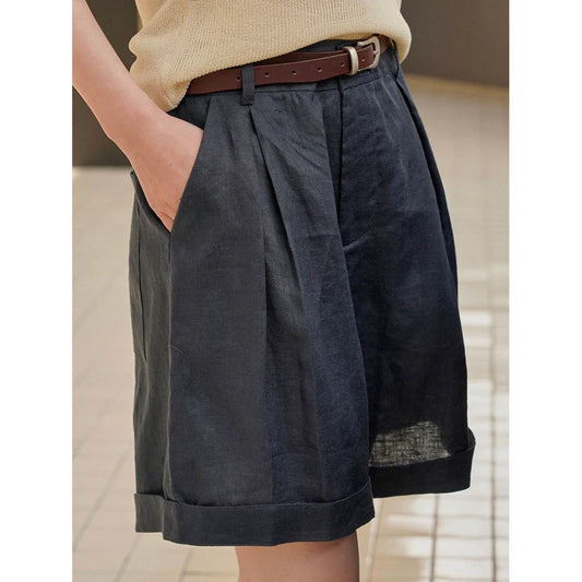 Loose Linen Curled Shorts