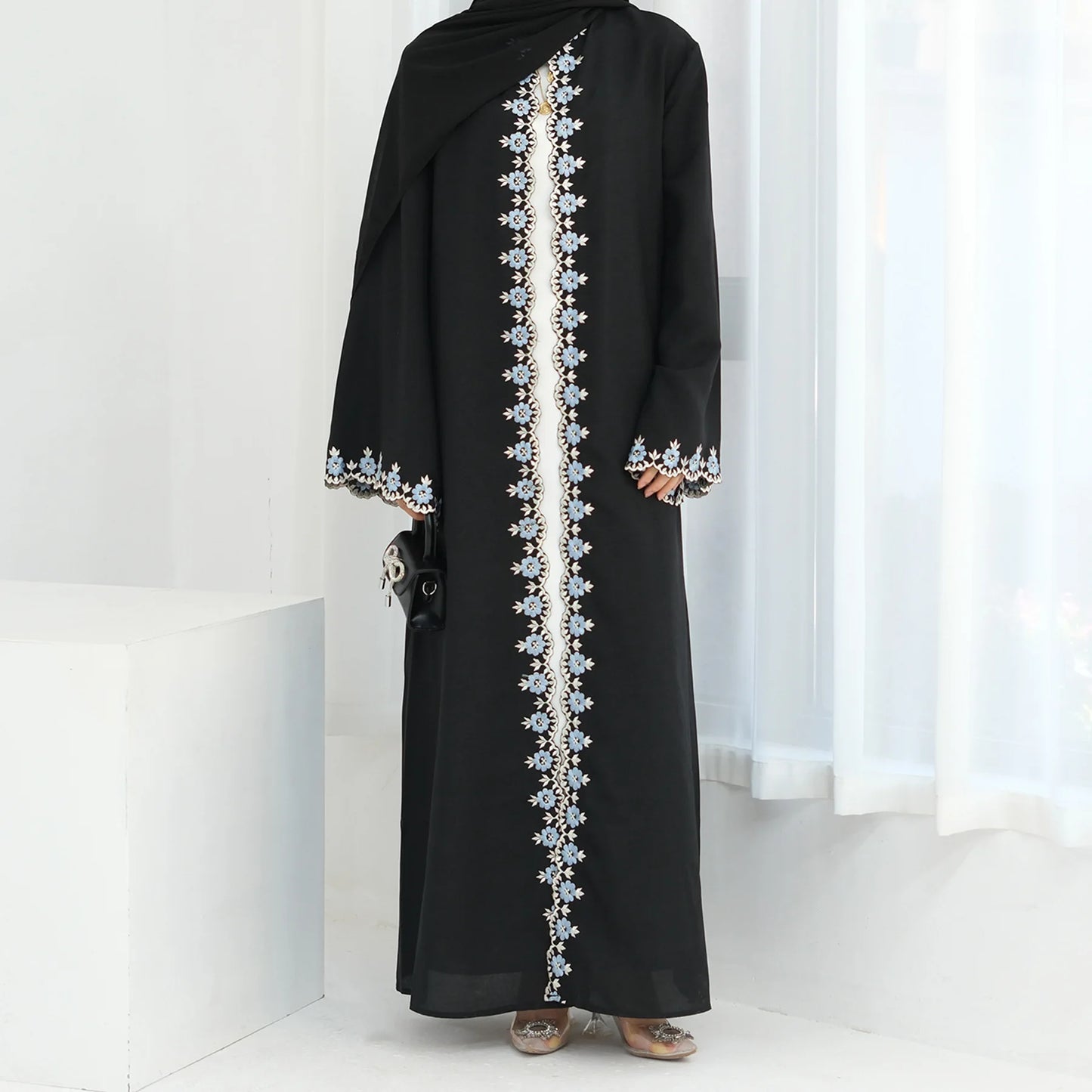 Open Flower Embroidery Abaya