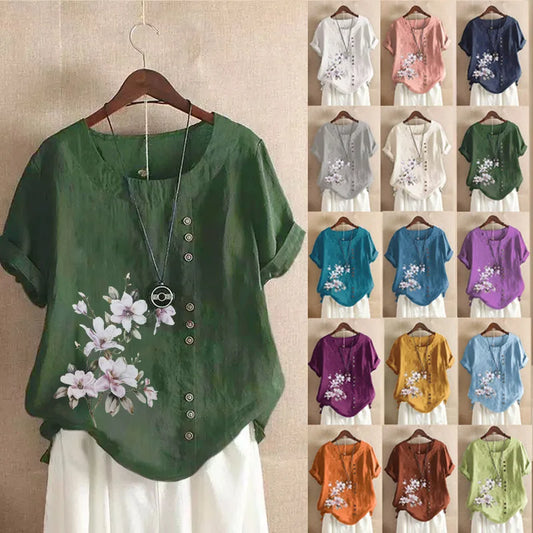 Floral Cotton Linen Blouse