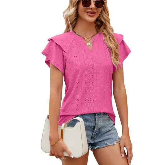 V Neck Summer Hollow Out Shirt
